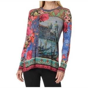 NEW JOHNNY WAS the janie long sleeve crew neck tee in grand canel scarf print